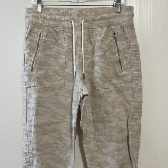 Athleta Cabo Tide Linen Jogger Pants Sz 6 Camo Crop Ankle Pull On Pockets - Picture 5 of 15